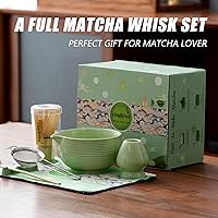Vista 9 de Clay&Fire Juego de batidor de matcha, juego de matcha de cerámica, cuenco de matcha con boquilla y batidor, kit de té Matcha de 9 piezas