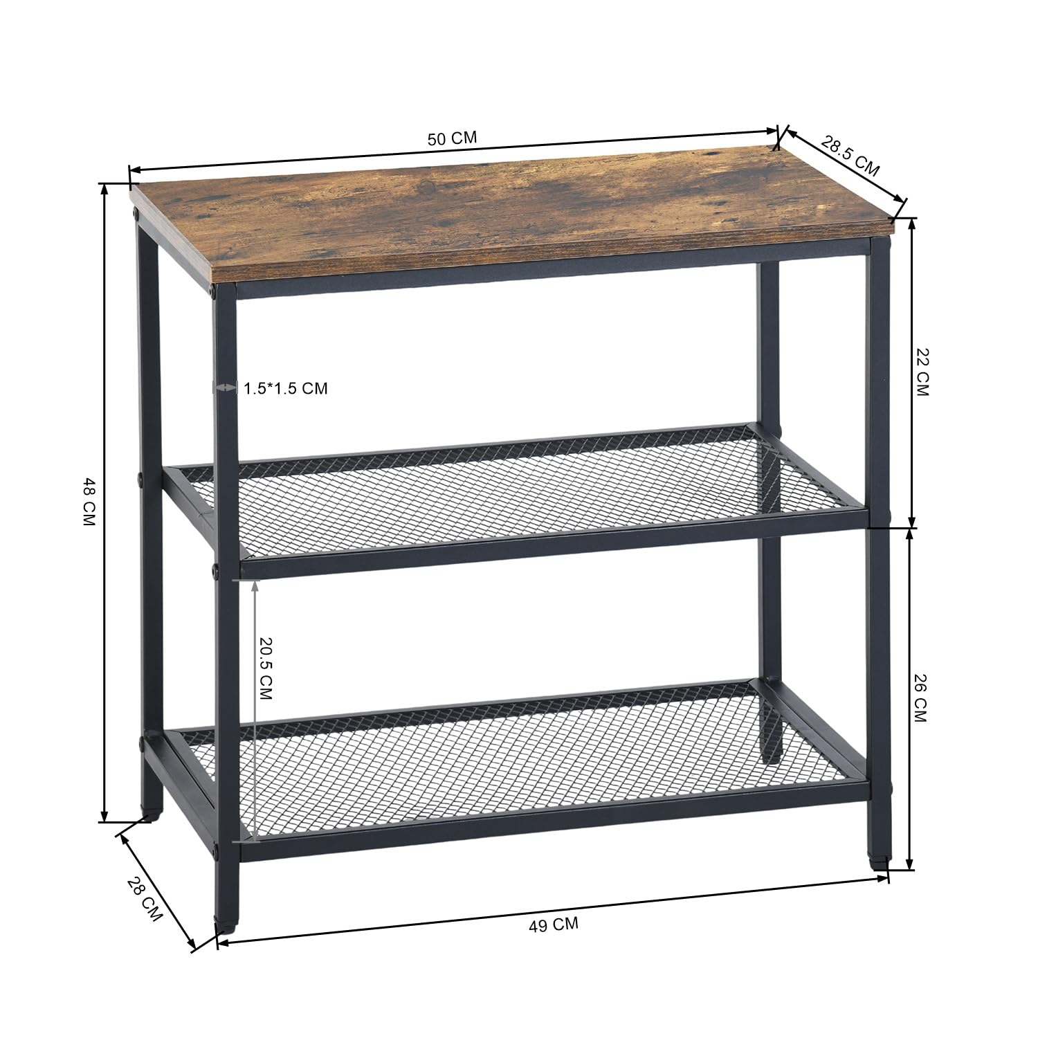 FurnitureR 50CM Hocker Aufbewahrungsbank, Aufbewahrungseinheit mit 3-Regalen und Nivellierfüßen, Hocker Bank mit Vintage MDF, für Wohnzimmer, Schlafzimmer, Flur, Küche, Esszimmer, Braun,50x28x48CM