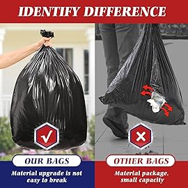 Teivio Black Trash Bags 20-25 Gallon 60 Count | Large Multipurpose | Fit 18,20,21,23,25 gallon Garbage Bin Liner | Kitchen | Lawn And Leaf Bags Outdoor Yard Waste Bag | Workshops Trash