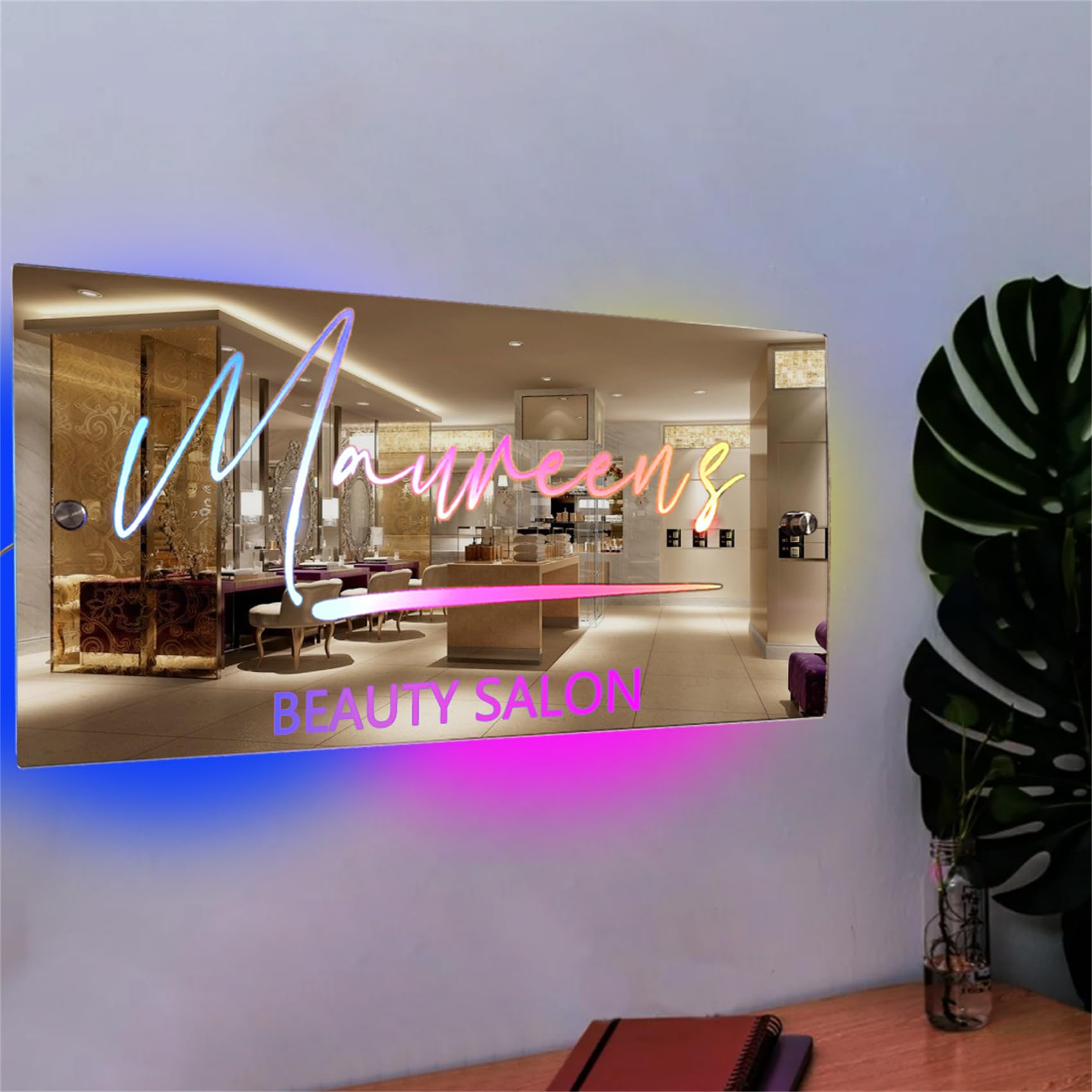 GGUIUIC Personalized Name Mirror LED Light Custom Beauty Salon Mirror Neon Signs Wall Decor LED Light Up Mirror for Wall Name Night Light Custom Gift for Valentine's Day Christmas Birthday