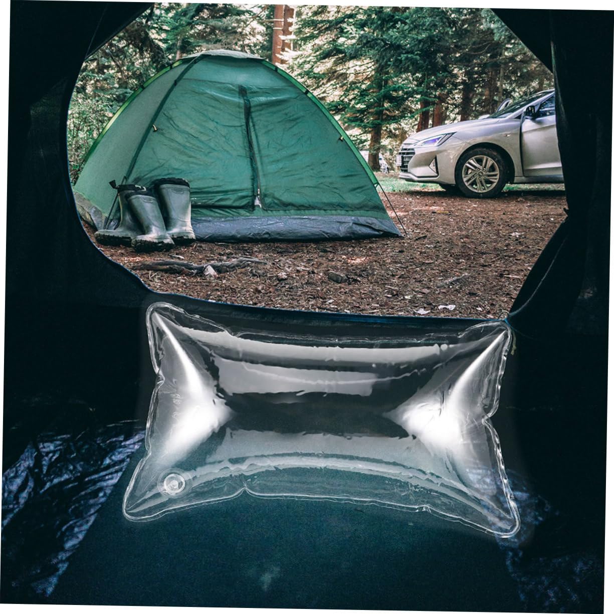 Ipetboom Coussin Gonflable Transparent Respirant Oreiller Camping Portable Ajustable pour Extérieur et
