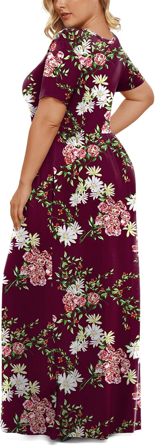 LONGYUAN Women's Plus Size Maxi Dresses for Curvy Women Summer Short Sleeve Casual 2026 Long Dress XL-6XL thumbnail