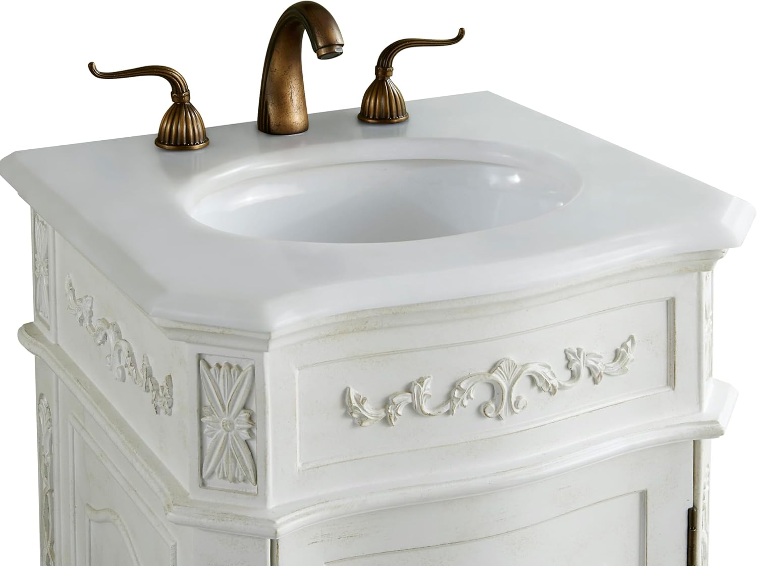 21 Single Bathroom Vanity, with Engineered Marble Top Soft-Close, Antique White