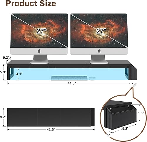 Miniatura 6 de LANDVOI Soporte para monitor doble, soporte de monitor de 41.5 pulgadas de largo para 2 monitores, soporte de monitor de computadora de madera y