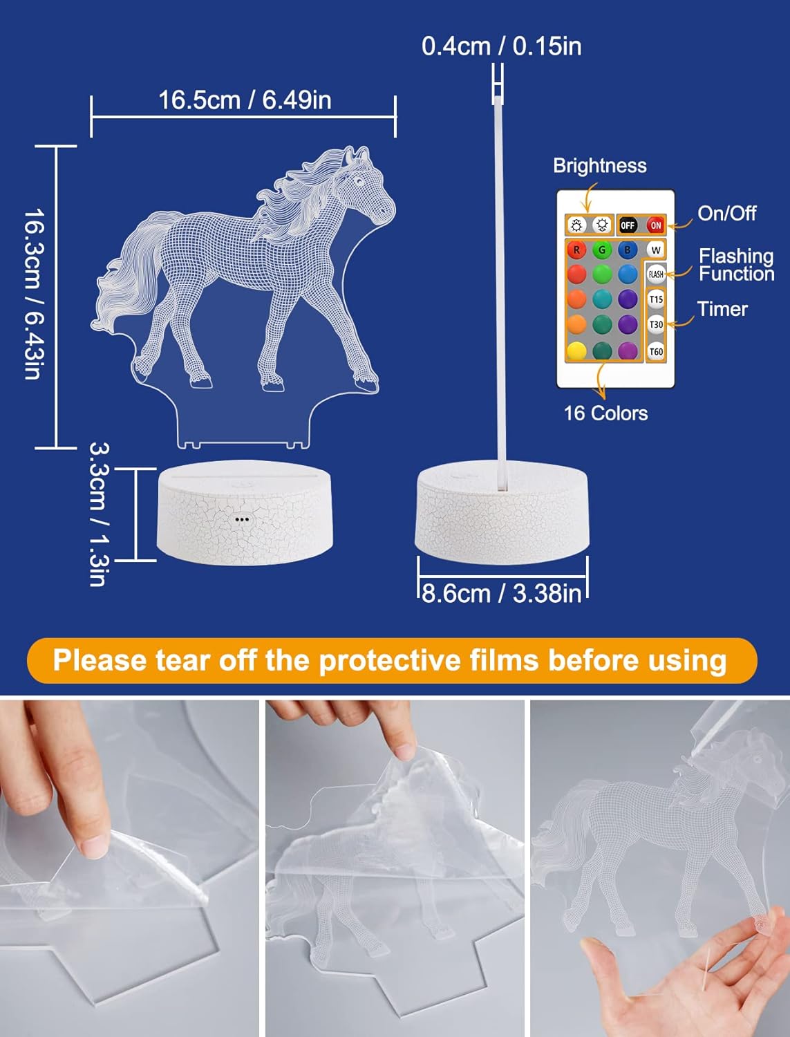 FULLOSUN Horse Gifts for Girl, Horse 3D Night Lights for Kids Illusion Lamp 16 Colors Changing with Remote Birthday Gifts for Child Baby Boy and Girl