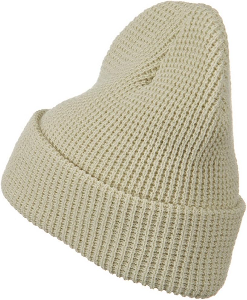 Big Stretch Waffle Stitch Cuff Beanie - Beige (for Big Head)