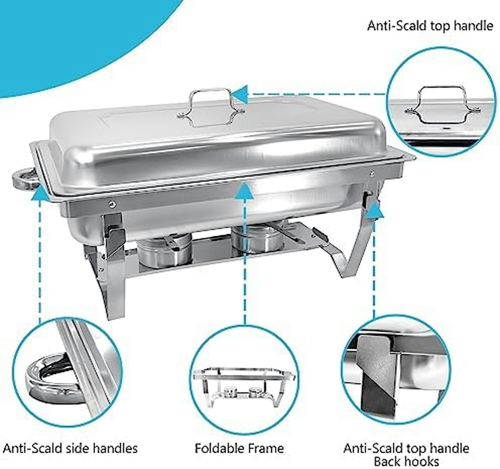Warmhaltebehälter Mit Behältern, Brennpaste, 9-Liter-Set, Rechteckiger Edelstahl-Buffetwärmer, 8Er-Pack, Für Buffets, Caterings, Partys, Warmhalteplatte