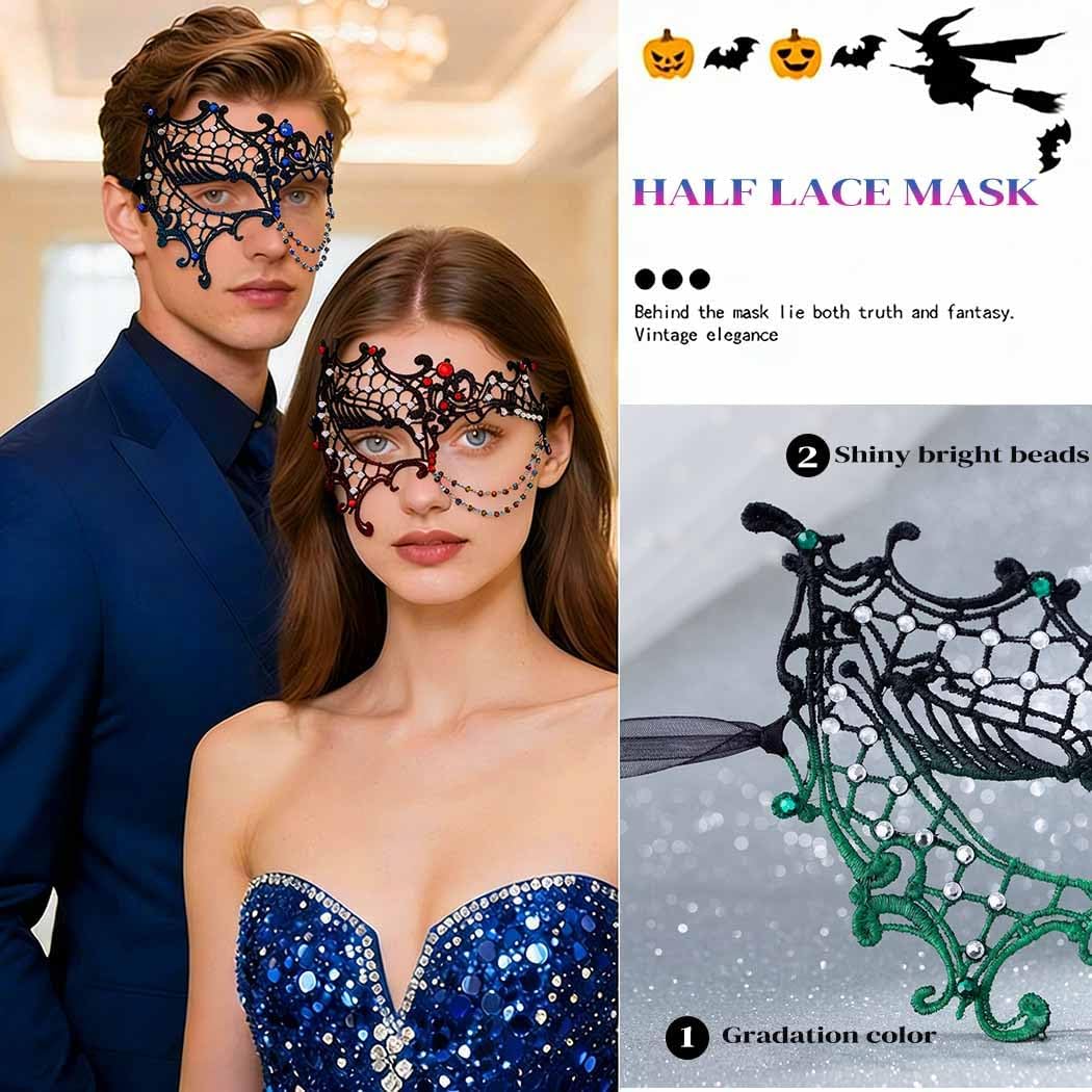 Yalice Women Masquerade Lace Mask for Costume Party Shiny Beads Half Face Mask with Rhinestones Ball Accessories