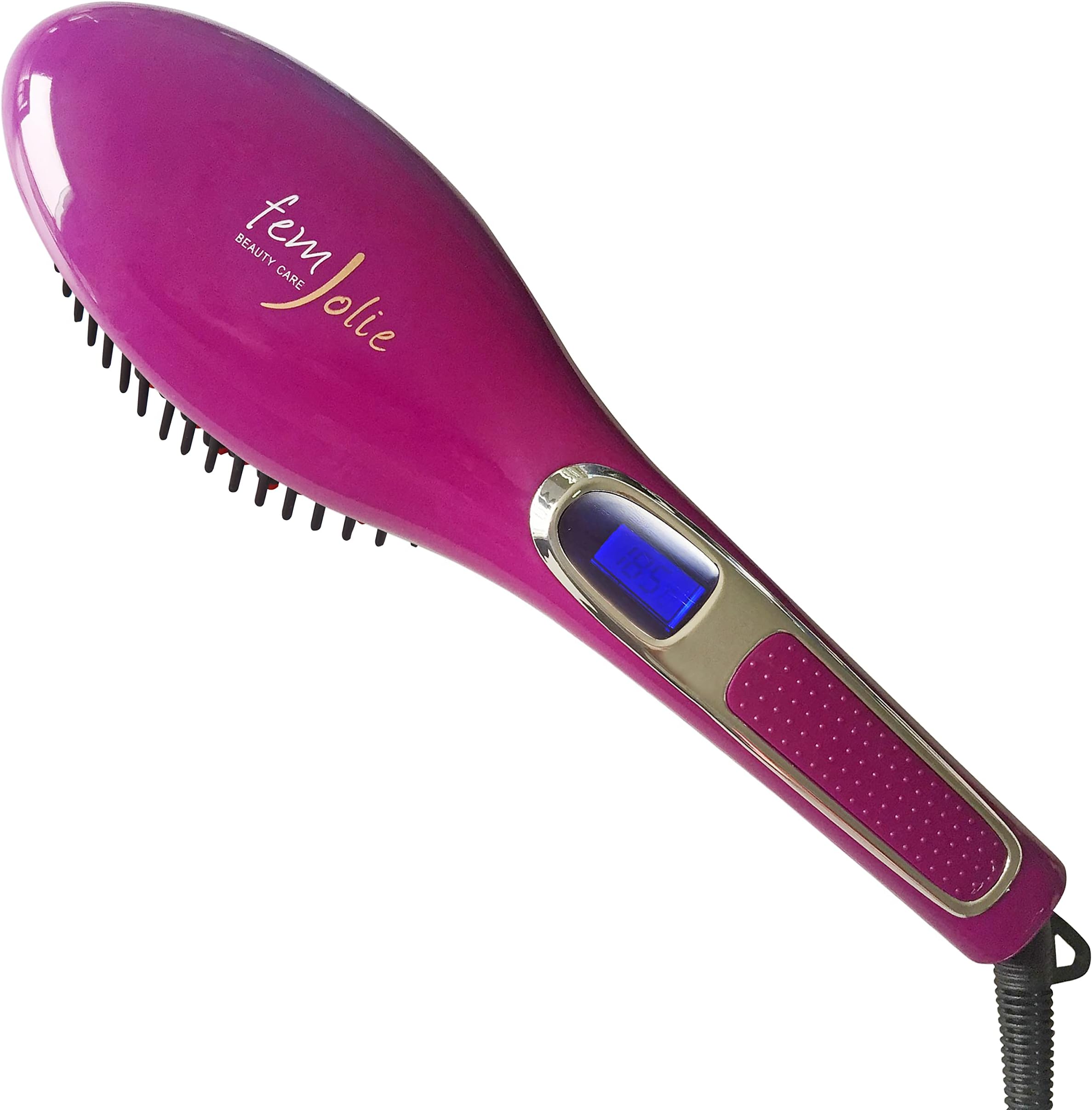 Hair Straightening Brush Best for Beauty Styling (w/Velvet Pouch, Glove) 40W Professional Heated Ceramic Straightener Comb, Purple