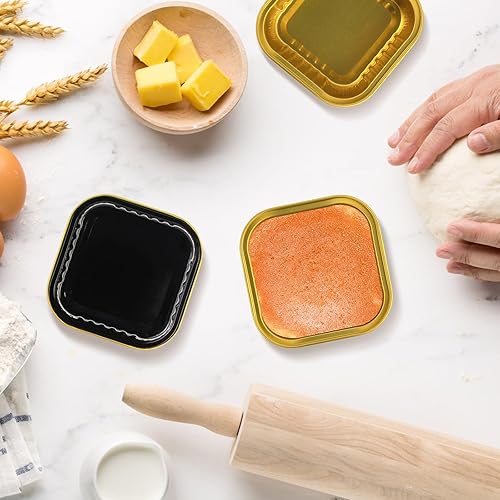 Miniatura 6 de Mini moldes para pasteles de 5 onzas con tapas, papel de aluminio, 50 juegos150 unidades, 150 unidades, tazas cuadradas de 5.1 fl oz, forros para