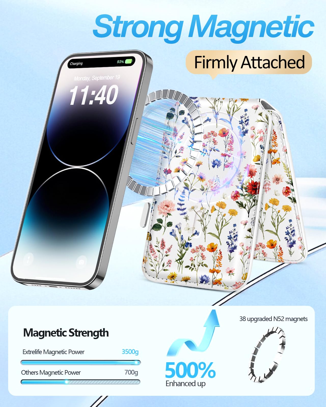 Shorogyt Kompatibel mit Magsafe-Brieftasche für magnetischen, faltbaren Kartenhalter für Damen – niedliche Handy-Brieftasche für iPhone 17/16/15/14/13/12 Serie, RFID-blockierender Ständer, bedrucktes