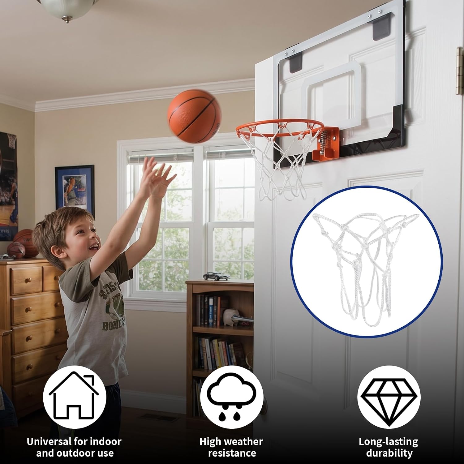 Basketball Net Compatible with SKLZ Pro Mini Indoor Basketball Hoop,Mini Basketball Net Replacement, Durable Portable Basketball Net for Indoor Door, Home, Dorm Room,Outdoor Play image 3