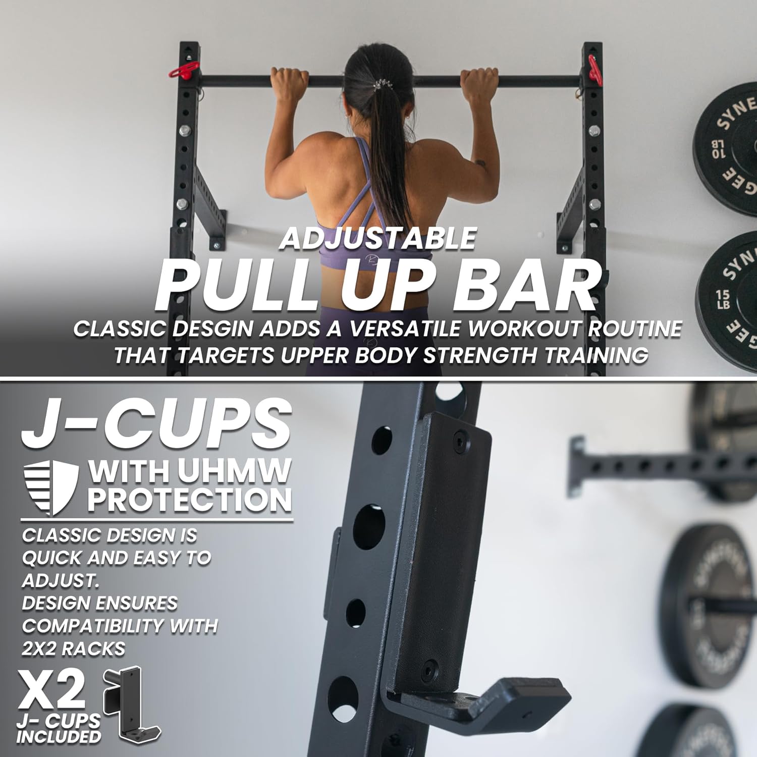 Synergee 2200 Series 79" Wall Mounted Squat Rack with J-Cups & Adjustable Pull Up Bar. Exercise Stand with 750lb Capacity. Free Standing Strength & Bodyweight Exercise Stand.