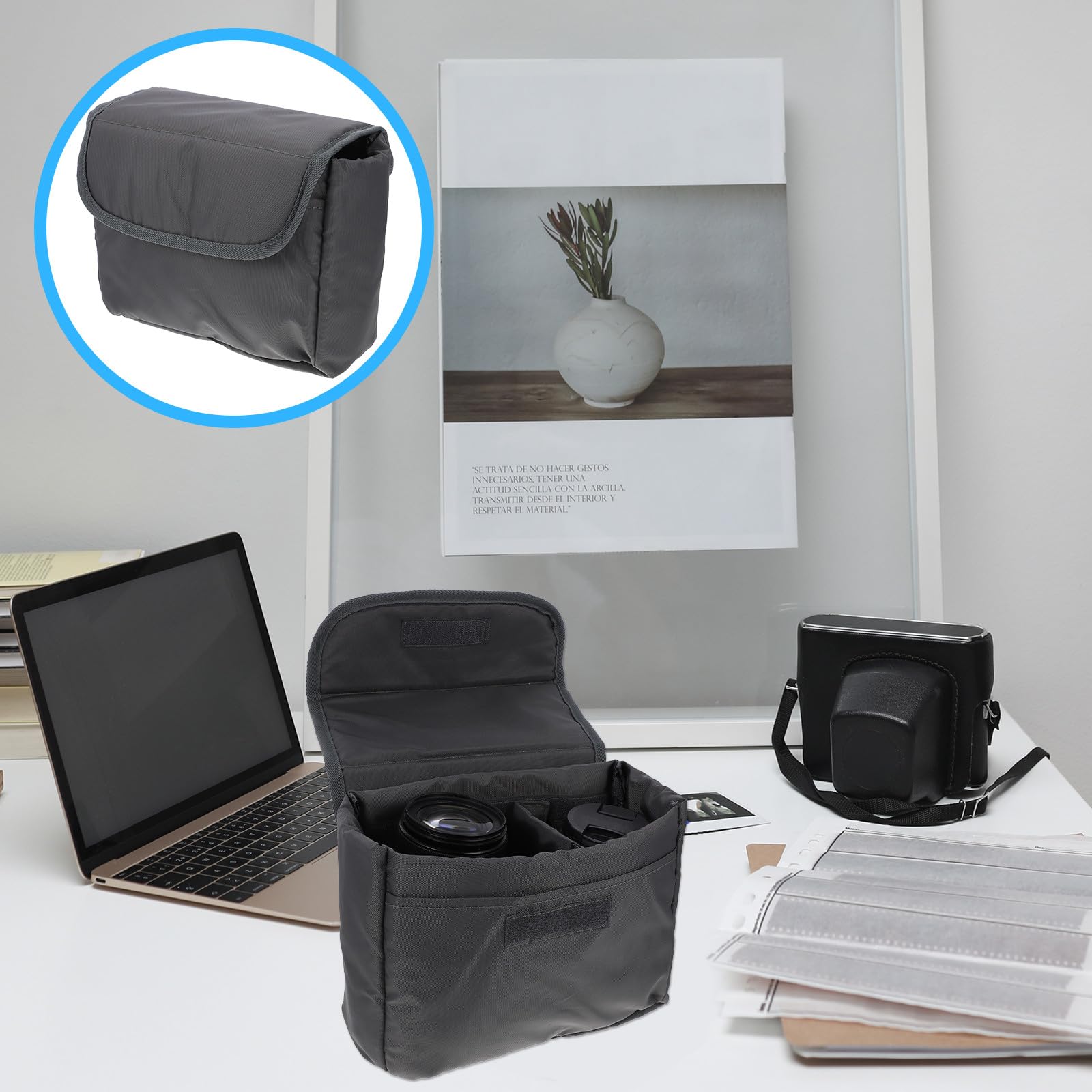Amosfun Bolsa para Cámara Acolchada Compacta para Mochila, Estuche Plegable Portátil para Cámara Digital y Lentes, Inserto Protector contra Rasguños para Fotografía de Viaje