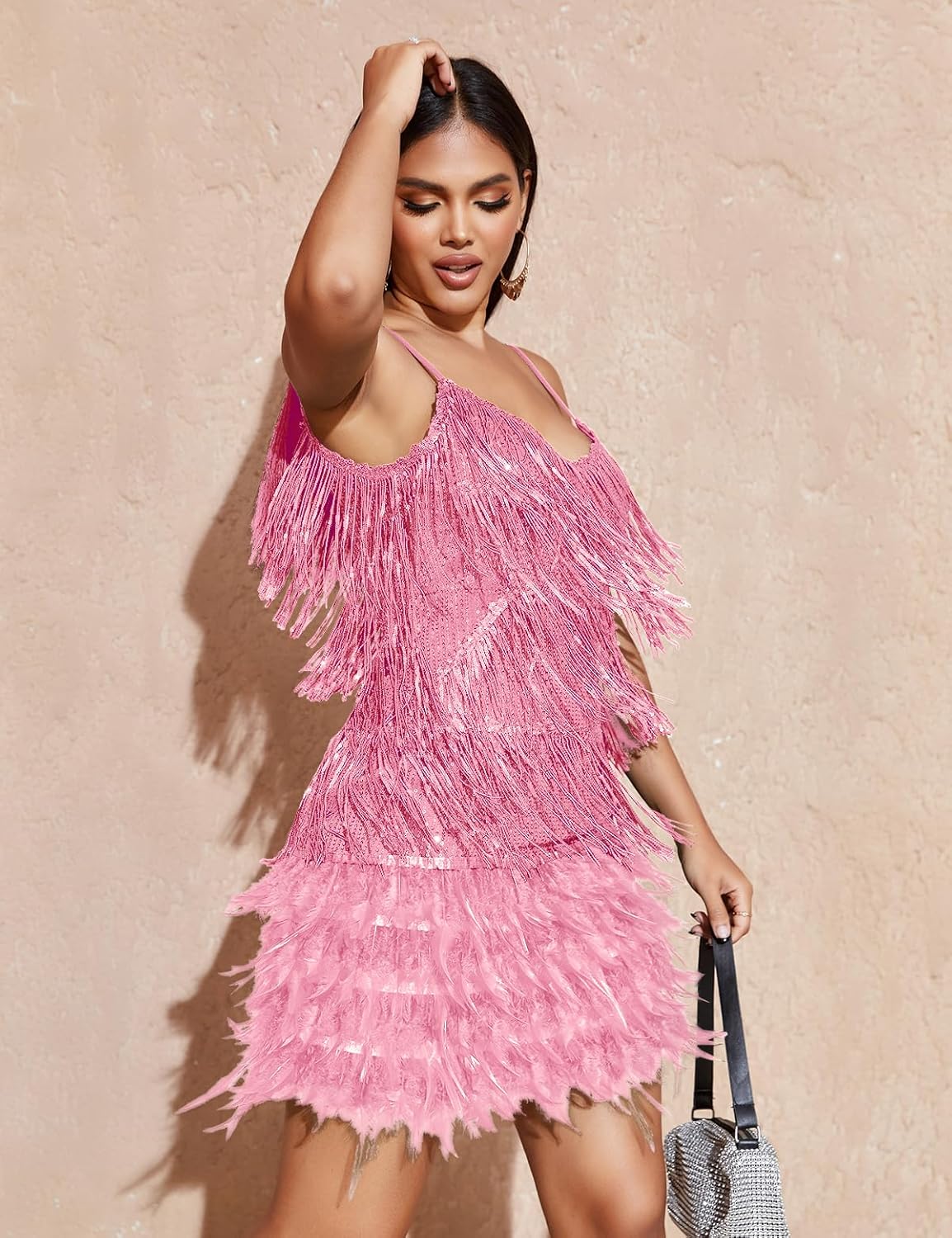 Women's Sequin Cocktail Dresses 1920s Flapper Dress Gatsby Fringe Mini Dresses Feather Prom Party Dress - Image 6