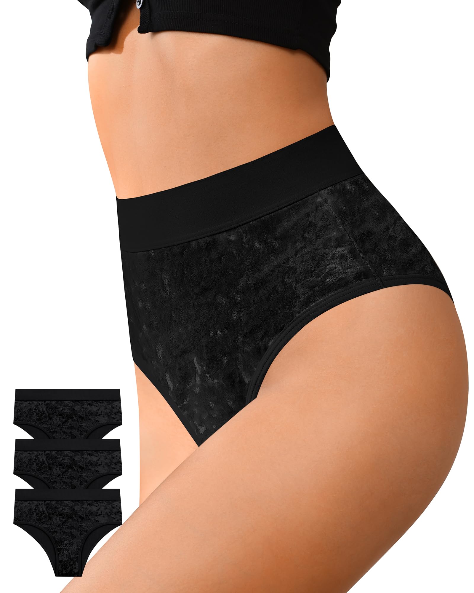 ASIMOONHigh Waisted Tummy Control Bikini Underwear Womens Soft Cheeky Panties High Cut Brief Underwear 3 Pack