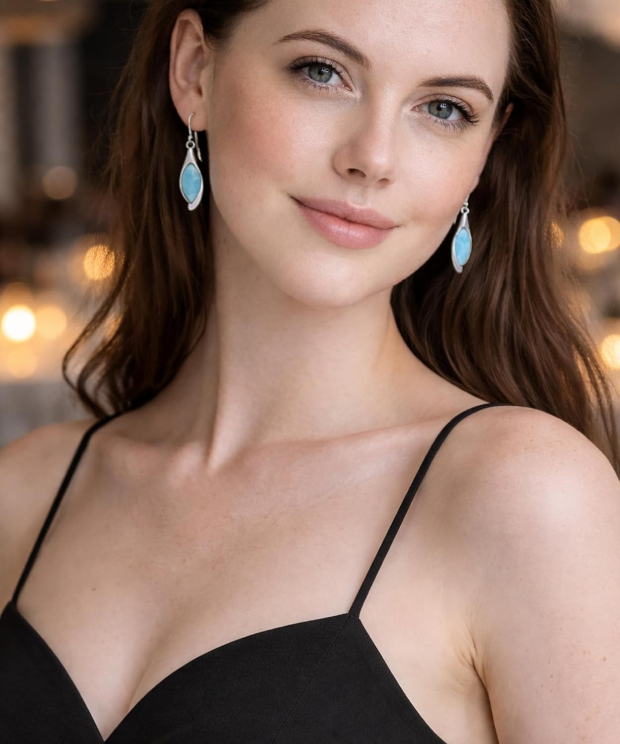 Beaux Bijoux Larimar Earrings for Women – Natural Larimar Dangle Earrings in 925 Sterling Silver – Beautiful Blue Gemstones - Unique Jewelry Gift - Image 2