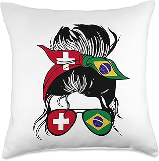Brasil and Switzerland Heritage Swiss Half Brazilian Mix Switzerland and Brazil Roots Throw Pillow, 18x18, Multicolor
