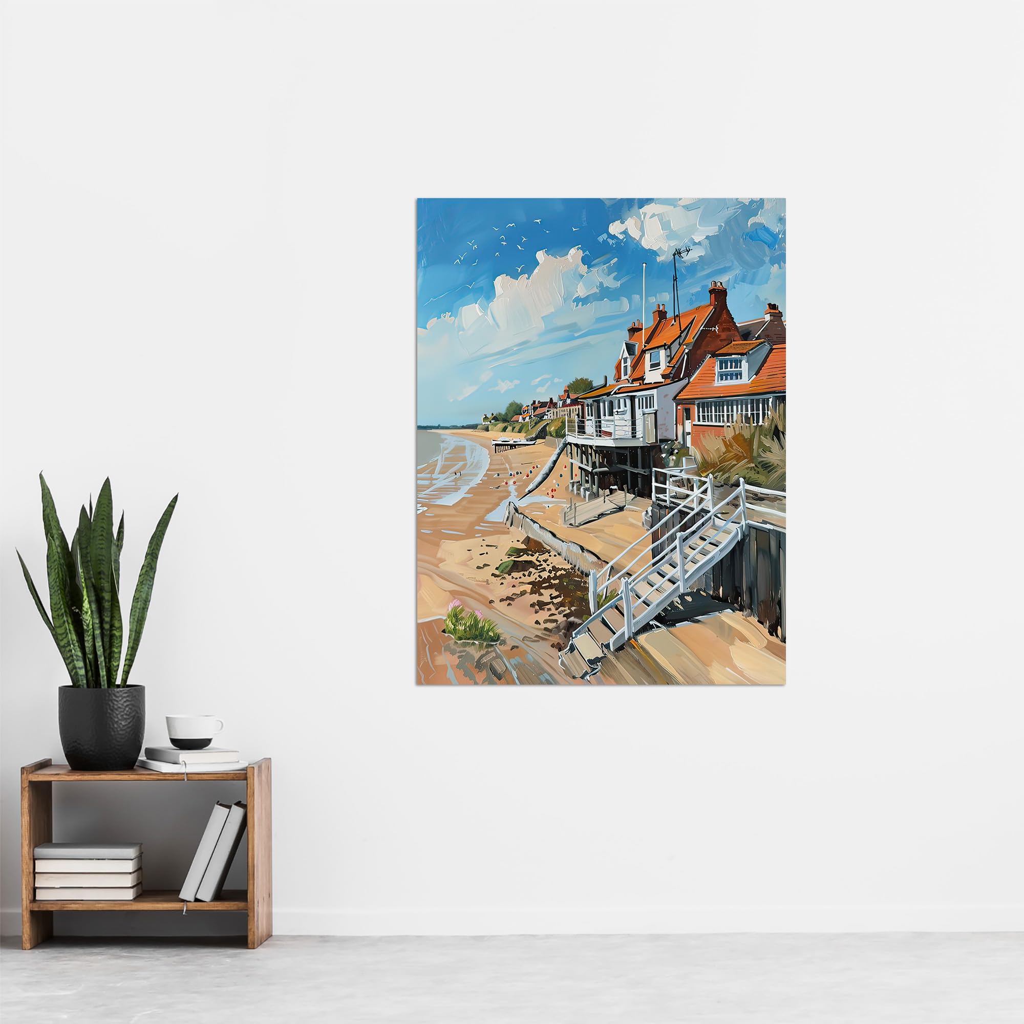 Artery8 Frinton on Sea Beach Houses Seaside Oil Painting Living Room Extra Large XL Wall Art Poster Print - Image 4