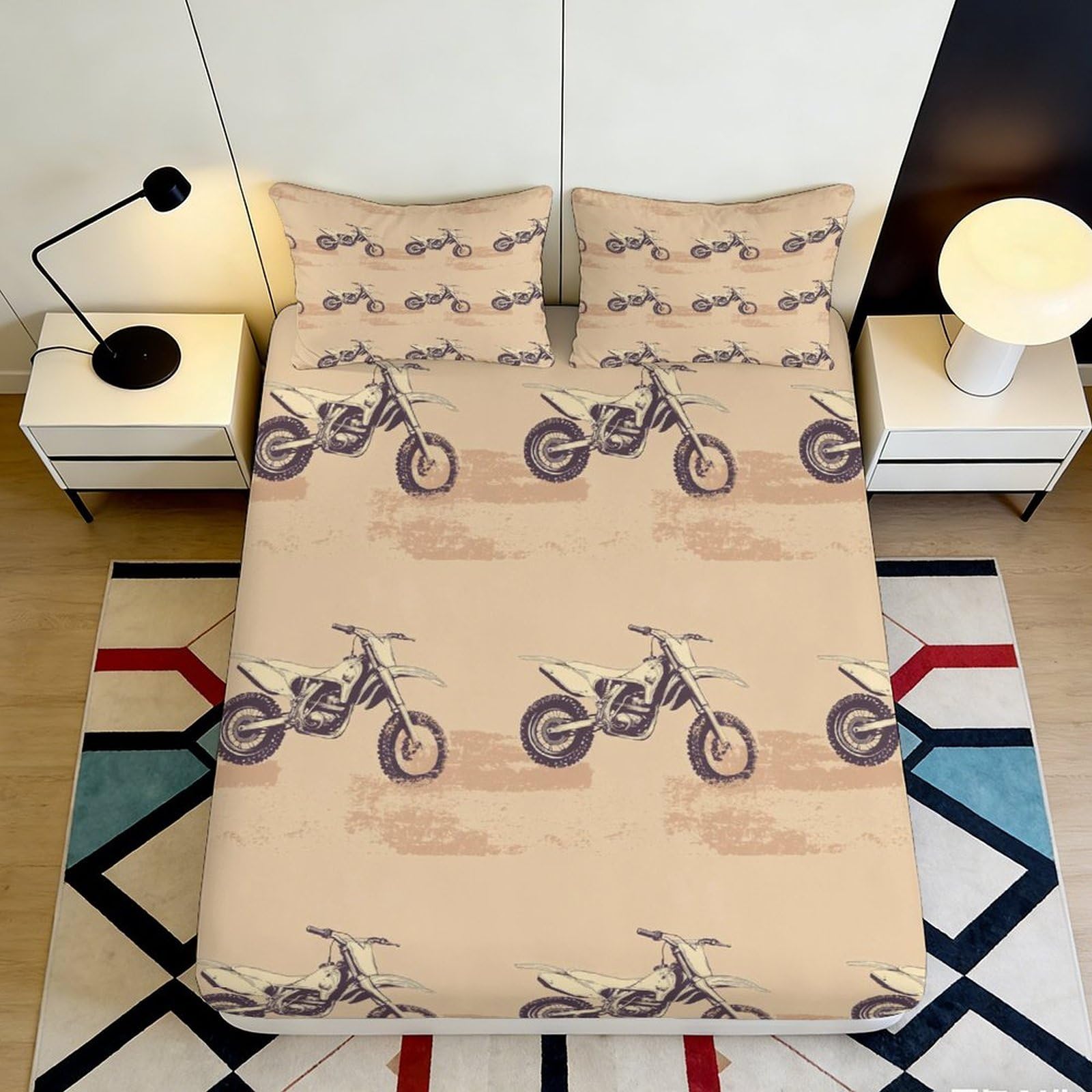 3D Printed motorcycle pattern Fitted Sheet for main bedroom, Microfiber soft touch, wrinkle resistant, apartment bedding, easy care, stylish decor, dustproof 90x200x25cm