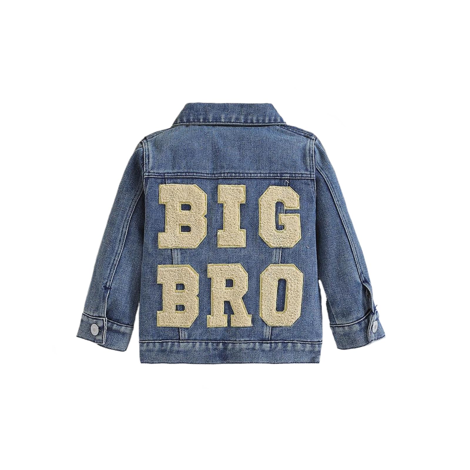 Toddler Baby Girls Denim Jacket Big Lil Bro Letter Embroidery Jean Coat Cowboy Overcoat Casual Outwear Blue 4-5T