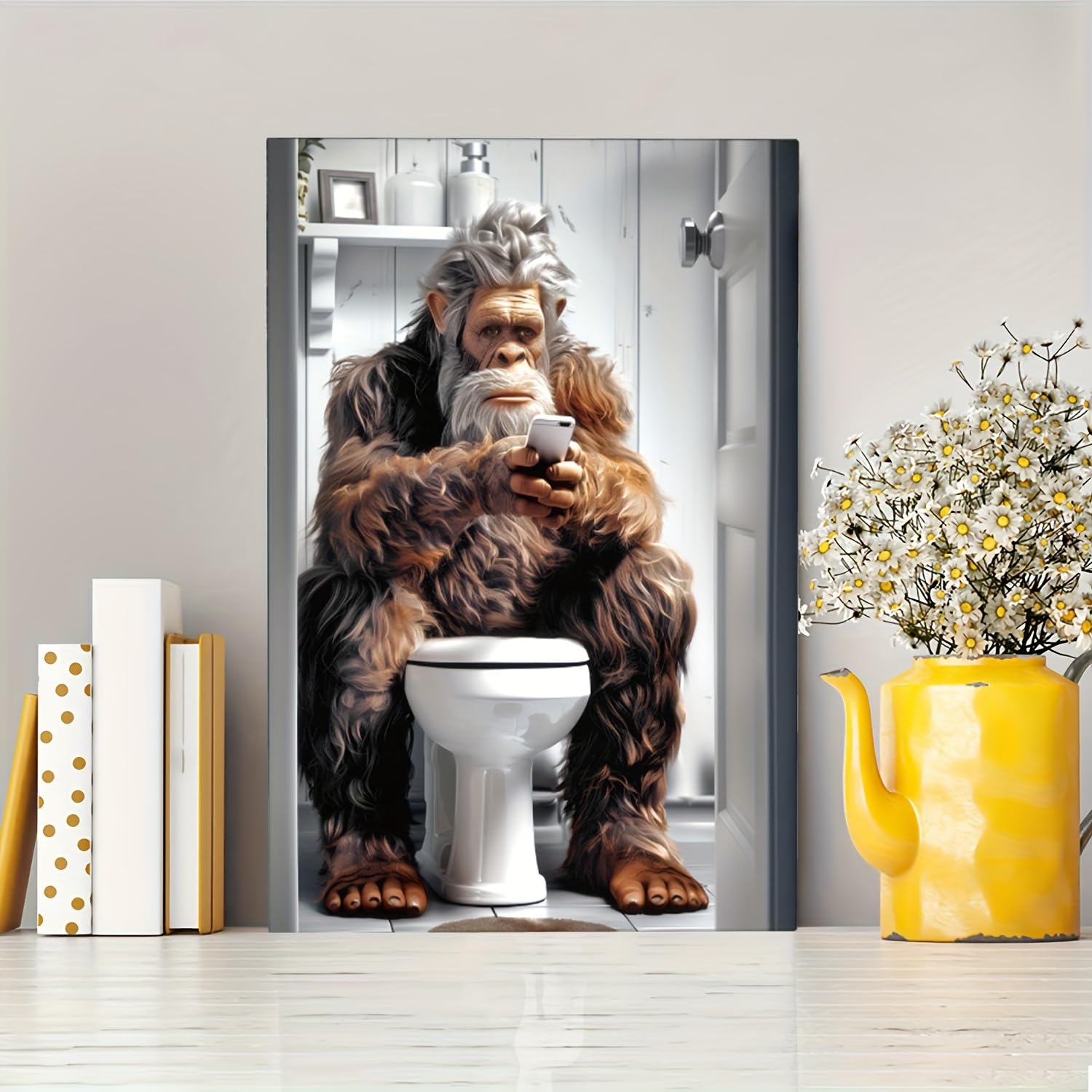 Sasquatch On Toilet Aluminium Metal Tin Sign 8x12 Inch Home Plaque Poster Home Bar Pub Wall are Decor New