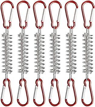 6Pcs Tent Spring Fixed Buckle and 12 pcs Hook Set Wind Rope Buckle Steel Fixed Buckle Tent Wind Spring for Camping Hiking