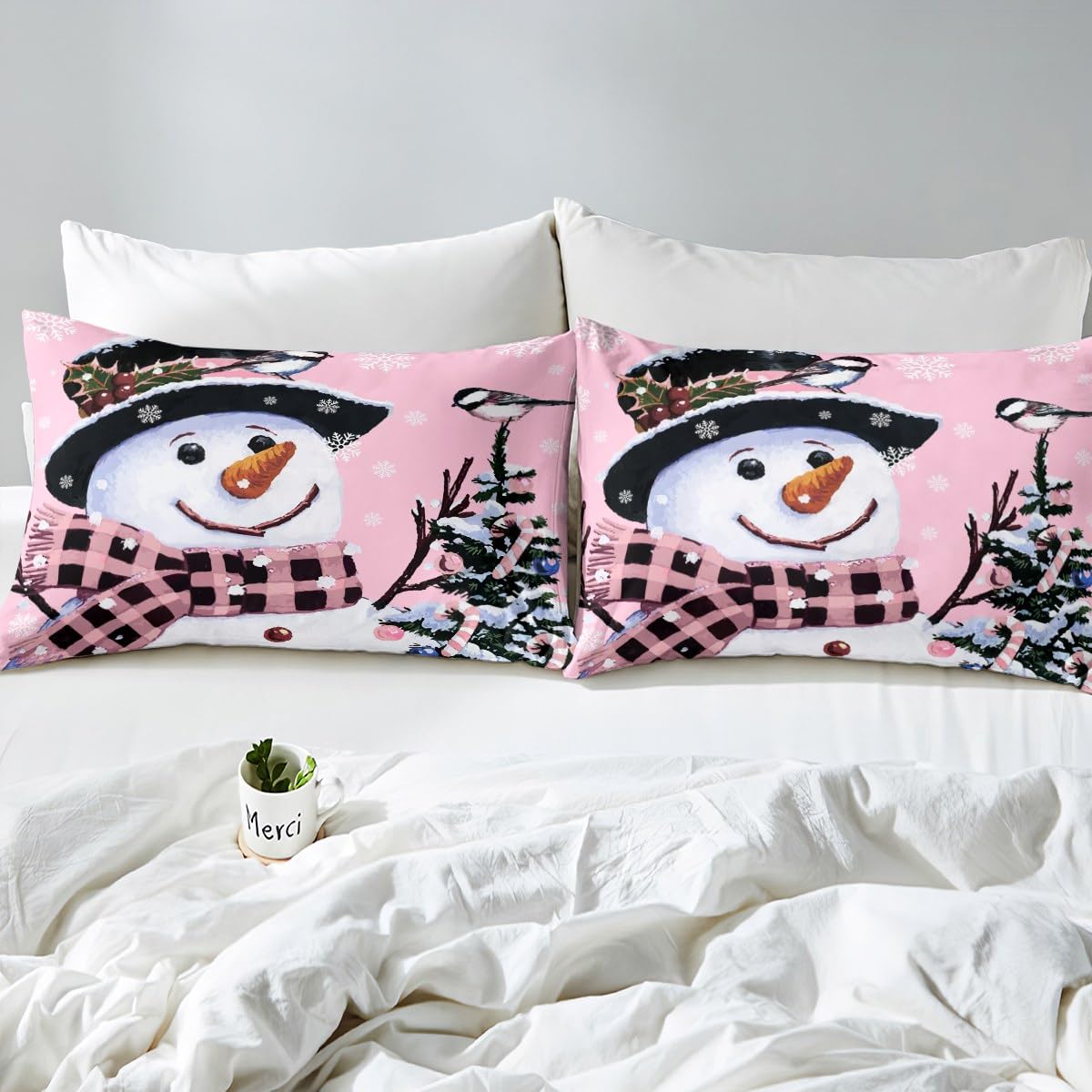 Feelyou Christmas Snowman Bedding Set King Size - 4-Piece Sheet Set With Fitted, Flat & Pillow Shams For Kids