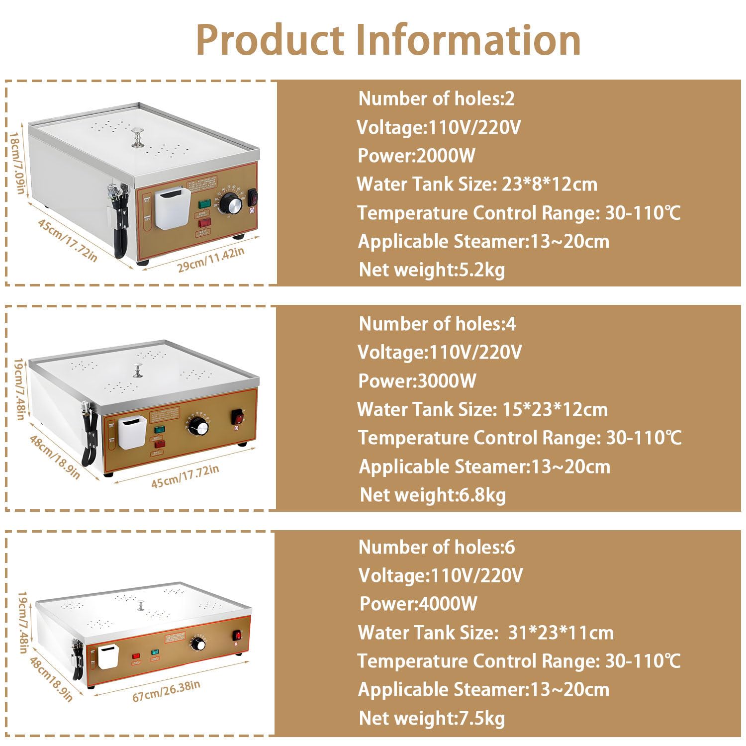 Parowar elektryczny do dim sumów, maszyna do bułek na parze, z niezależnym systemem zaopatrzenia w wodę, precyzyjna kontrola temperatury 30-110°C 220v-4holes