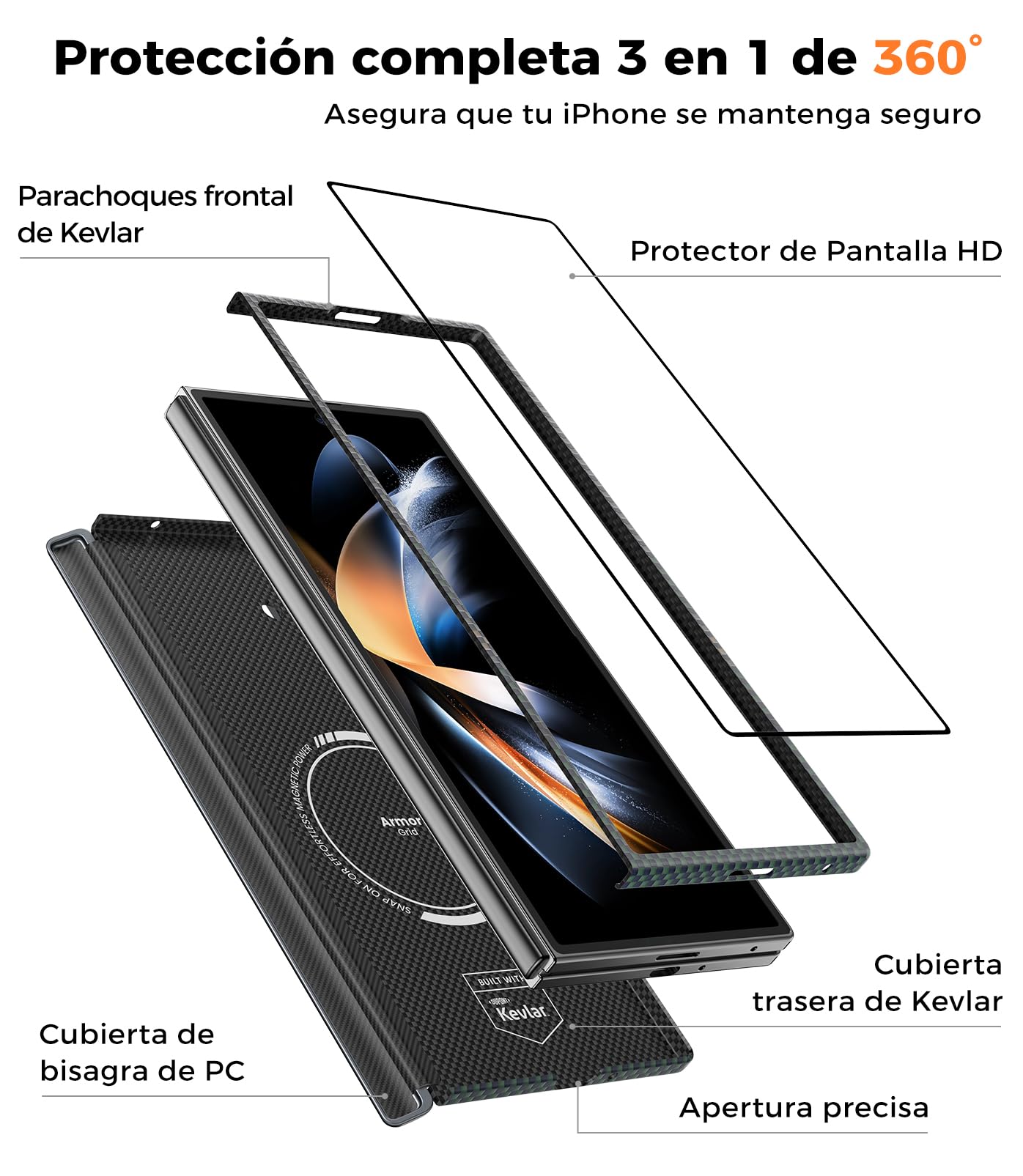 BENKS Funda para Samsung Galaxy Z Fold 7 con Protector de Pantalla, Funda con Protección de Bisagra, Ultrafino Carcasa Magnética de Fibra de Aramida Kevlar y PC, ArmorAir Aurora