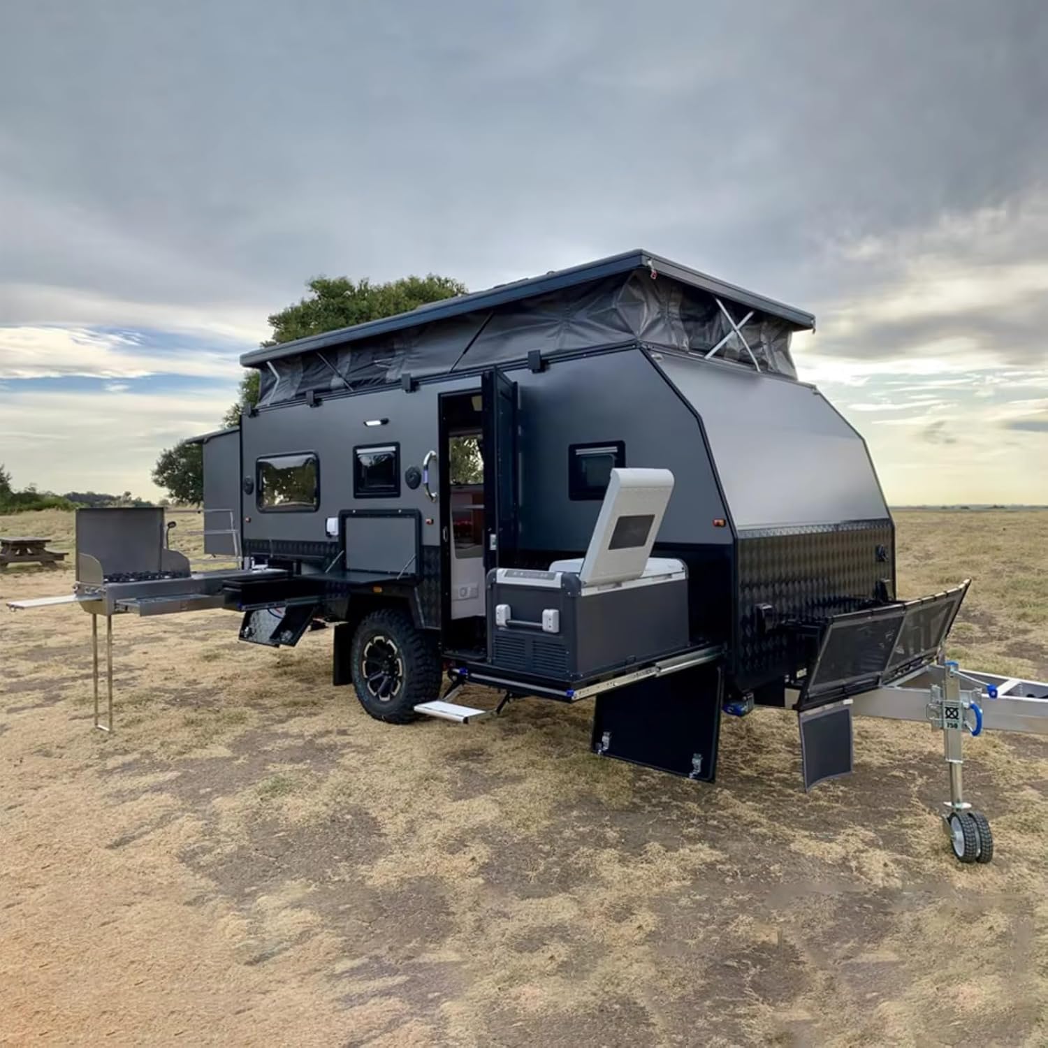 Camping Trailer for Sale, Fully Equipped with Kitchen, Bathroom, Sleeping Area and Storage Space for Family Travel, Outdoor Adventures and Long Road Trips