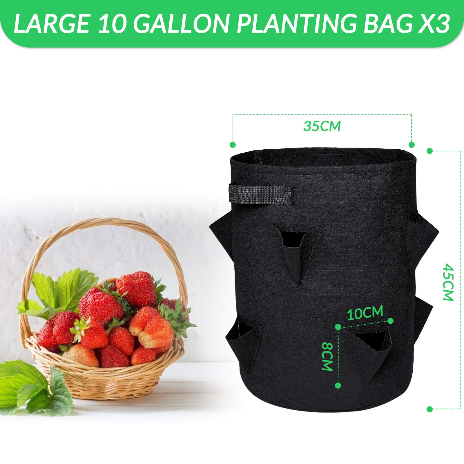 Kartoffel-Pflanzbeutel, 3 l, Pflanzbehälter mit Klappe und Griffen, 3 Stück, langlebiges, atmungsaktives Material für einfache Ernte und Garteneffizienz