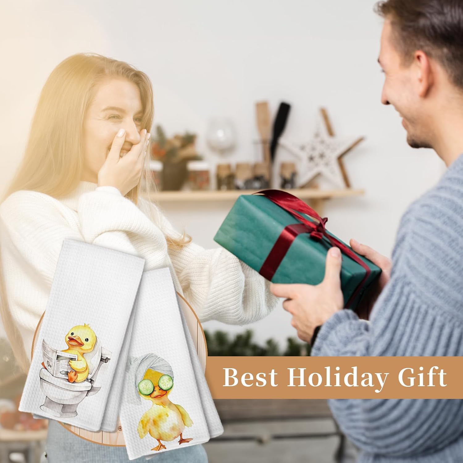 面白いイエローベビーダックバスルームハンドタオル、アヒル愛好家へのギフト、かわいいアヒルの読書新聞装飾ハンドタオル、バスルーム、トイ