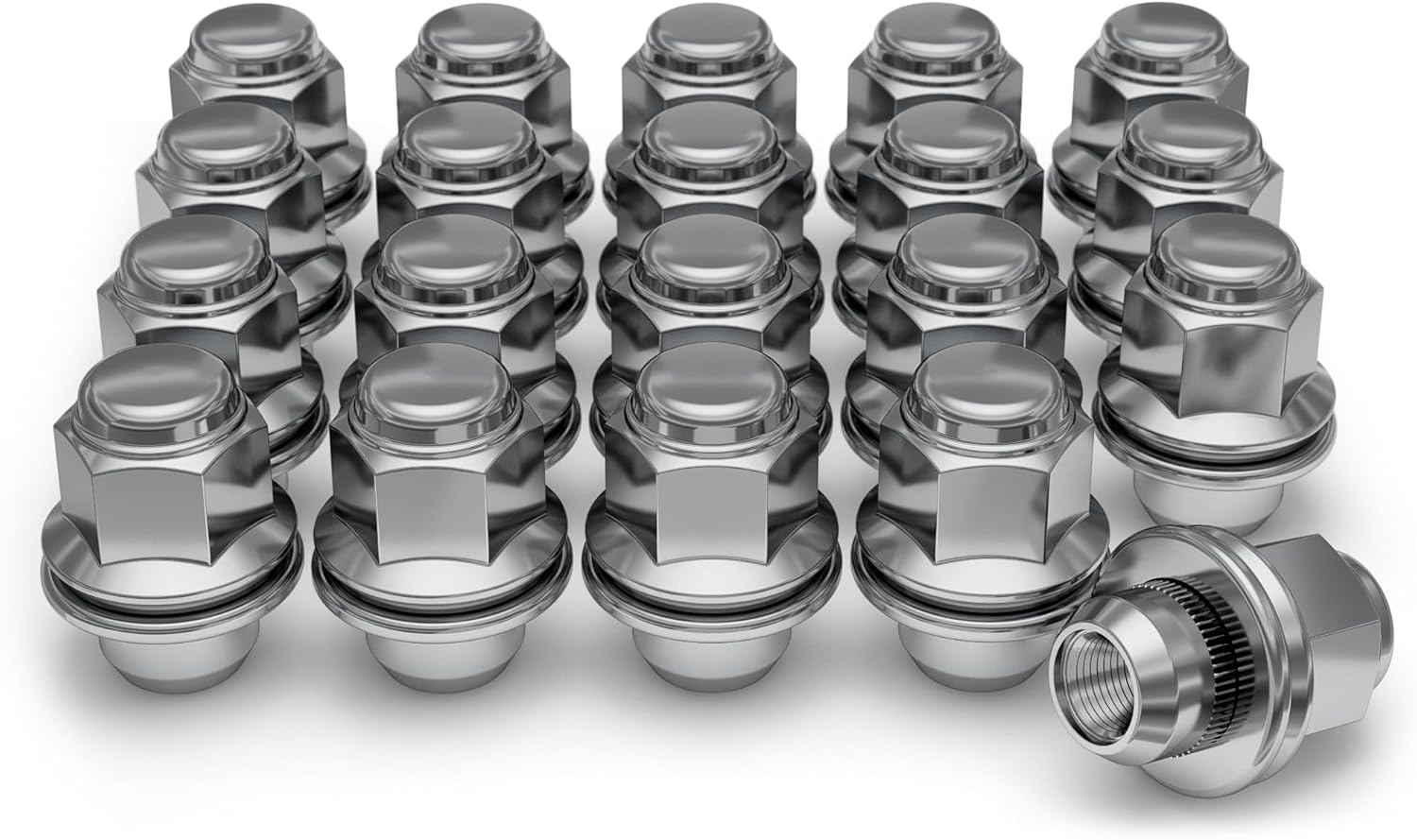 White Knight M12x1.25 Lug Nuts for Select Nissan and Infiniti, Factory Style Chrome Med Mag with Washer - 5306-20AM (20 Pack)