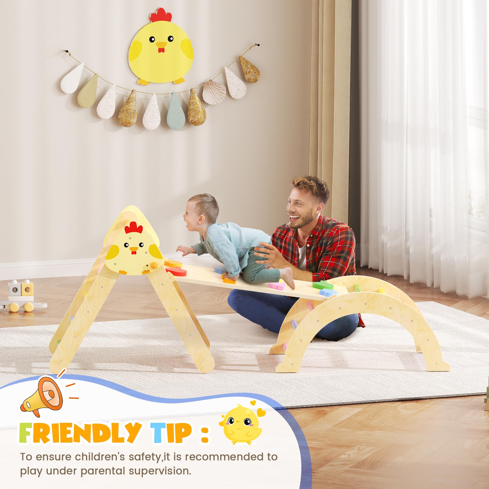 Lischwert Montessori - Struttura da arrampicata 7 in 1 per bambini, pieghevole, in legno, con rampa e arco, giocattolo Montessori per arrampicata e palestra per bambini (colori misti)