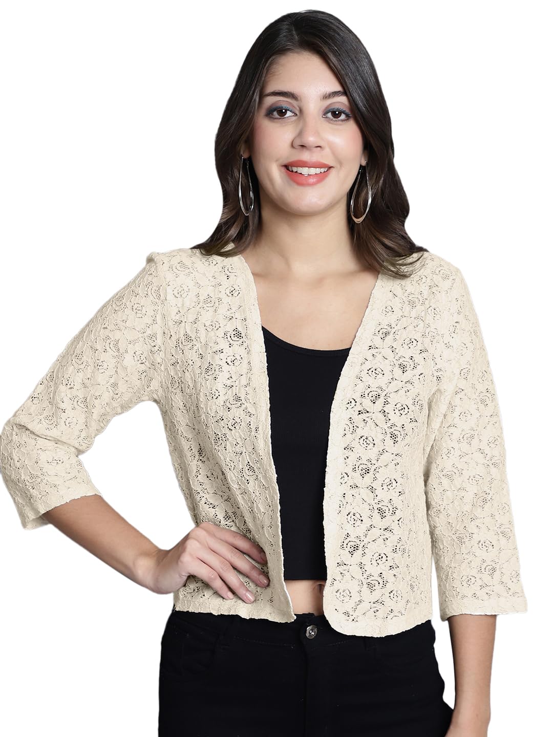 dressitude Women's Cream Lace Shrug - Regular Fit, Self-Designed, Front Open-picture-39