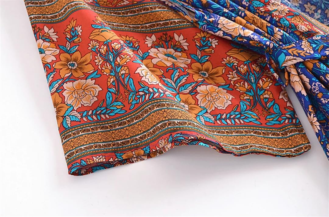 Disimlarl Kimono da donna con stampa floreale, stile bohémien, con scollo a V, maniche a pipistrello, maxi copricostume