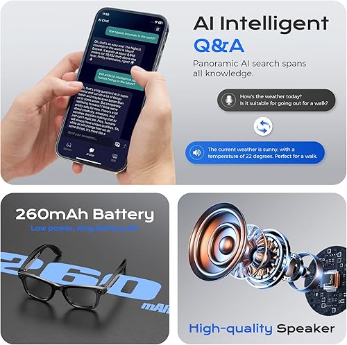 Miniatura 6 de Lentes inteligentes AI para hombres y mujeres, lentes de cámara de 8 MP con reconocimiento de IA, grabación de video 1080P, traducción en tiempo