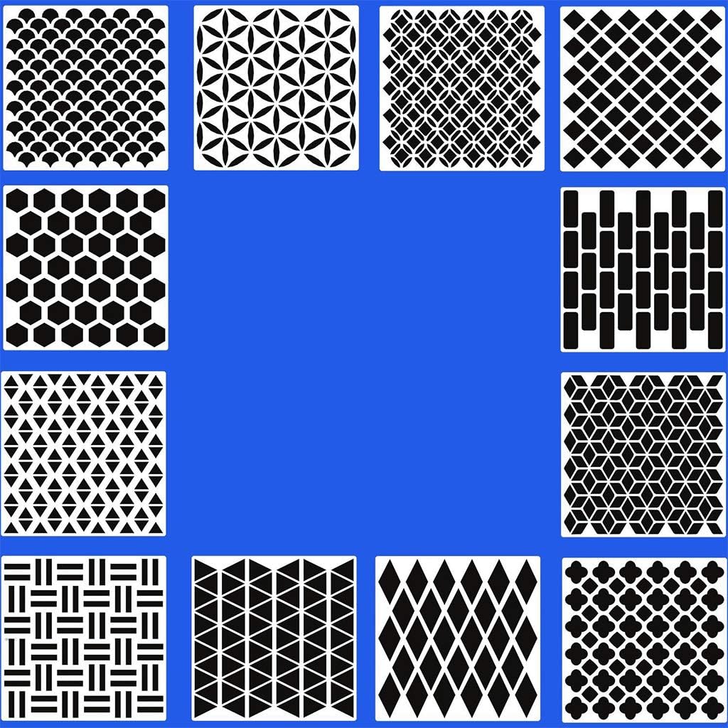 12 Pcs Art Wall New Layering Hollow Stencils Stamping Scrapbooking Embossing Wall Painting Pre-Drawing Ruler Masking SPR Letter Stencils for