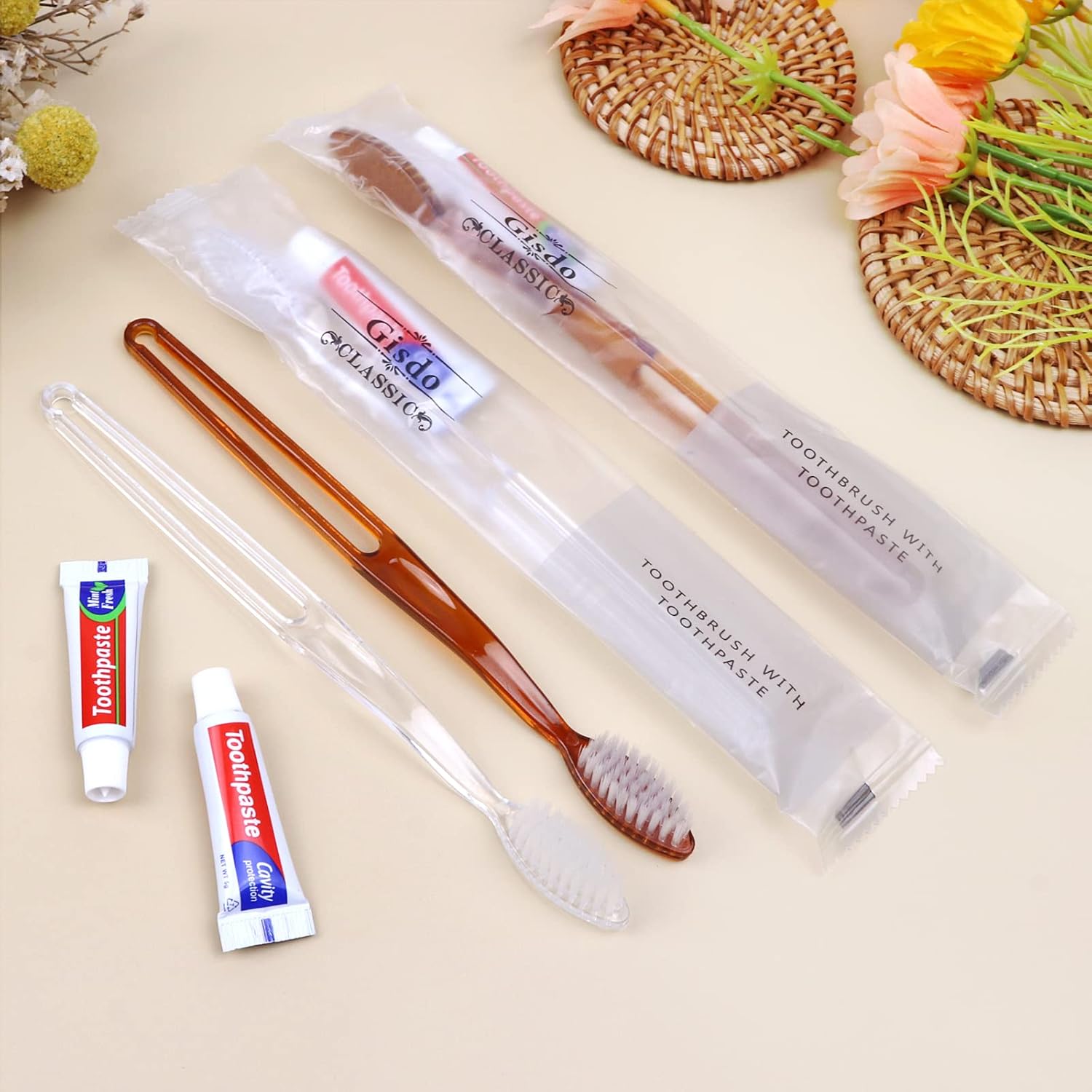 60 Pack Disposable Toothbrushes with Toothpaste Set