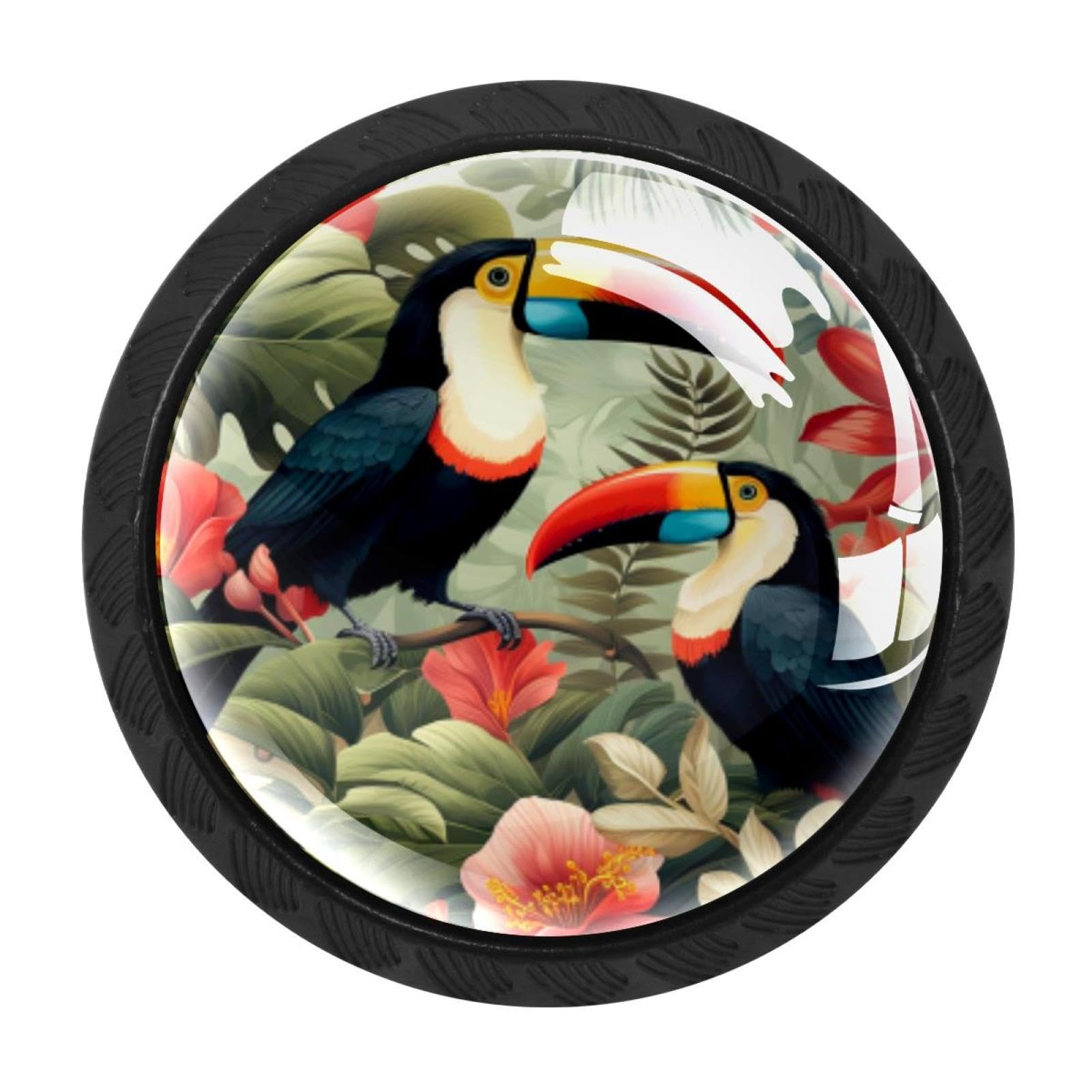 CHENZZZZ 4 Pieces Round Cabinet Knobs Toucan Dresser Knobs Pulls Handles with Screws for Drawer Pulls Handles Knobs Door Knobs