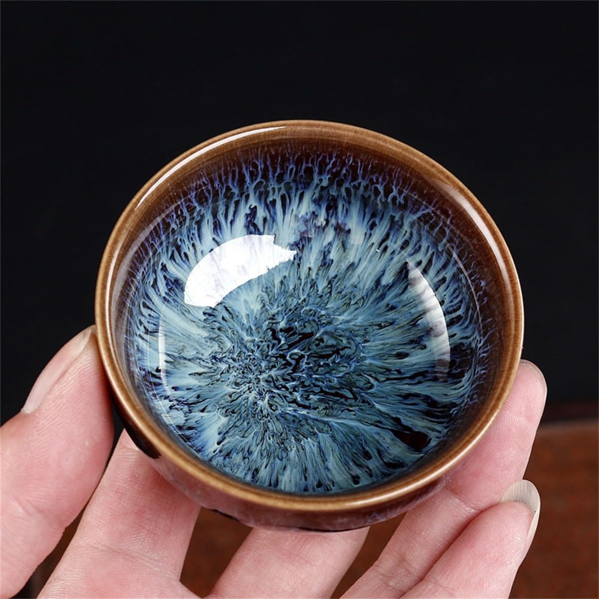 Keramik Teetasse Jianzhan 50 ml Tenmoku Handgemacht Teegeschirr Chinesischer Meisterpokal Vielseitig einsetzbar Porzellan Einzigartig Kung Fu Teeschale, 4er-Set(A)