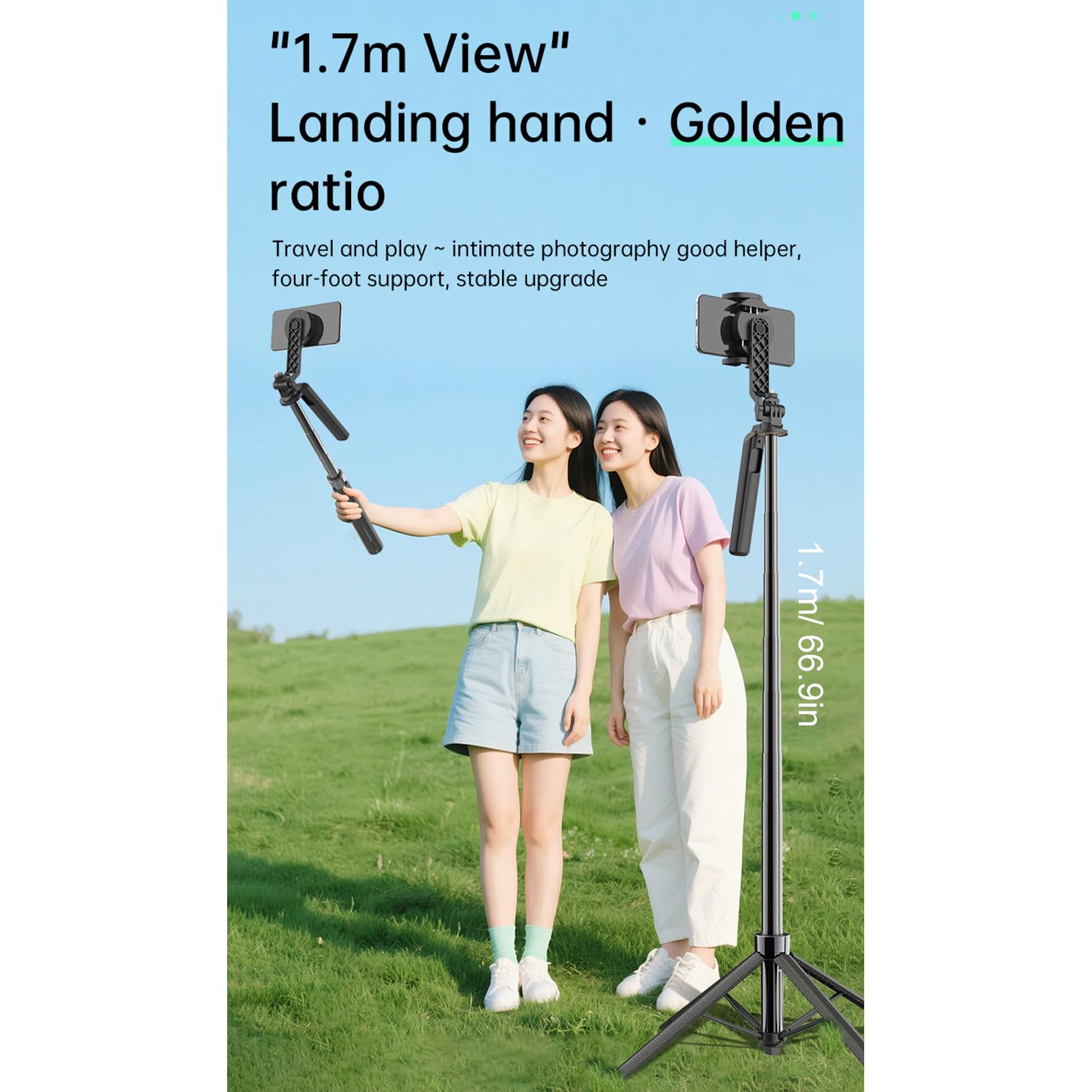 Tangxi Treppiede Magnetico per Selfie Stick da 1,7 M con Doppia Luce di Riempimento per Telefono