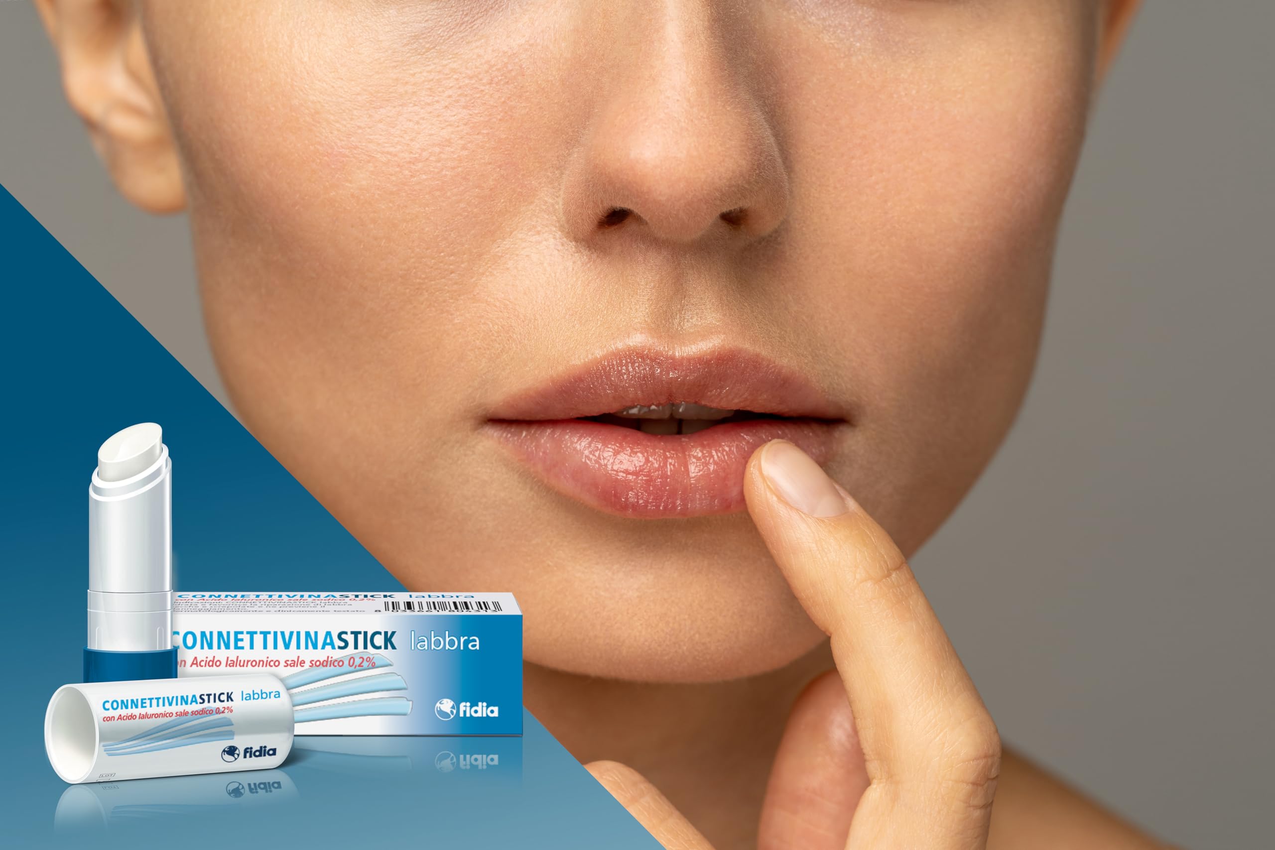 Fidia Farmaceutici ConnettivinaStick Labbra - Stick da 3g a Base di Acido Ialuronico 0,2%, per Labbra Danneggiate, Secche e Screpolate