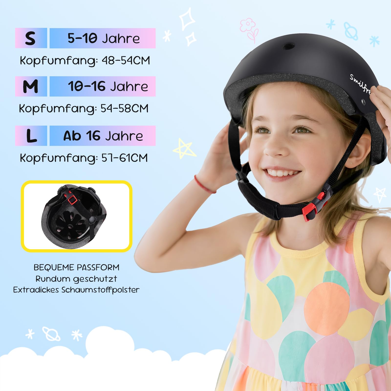 Smilfree Casque de vélo pour enfants garçons Casque de skate : casque de vélo léger pour enfants filles à partir de 3 ans - Casque de skate pour enfants pour vélo, skateboard, scooter, BMX, enfant et