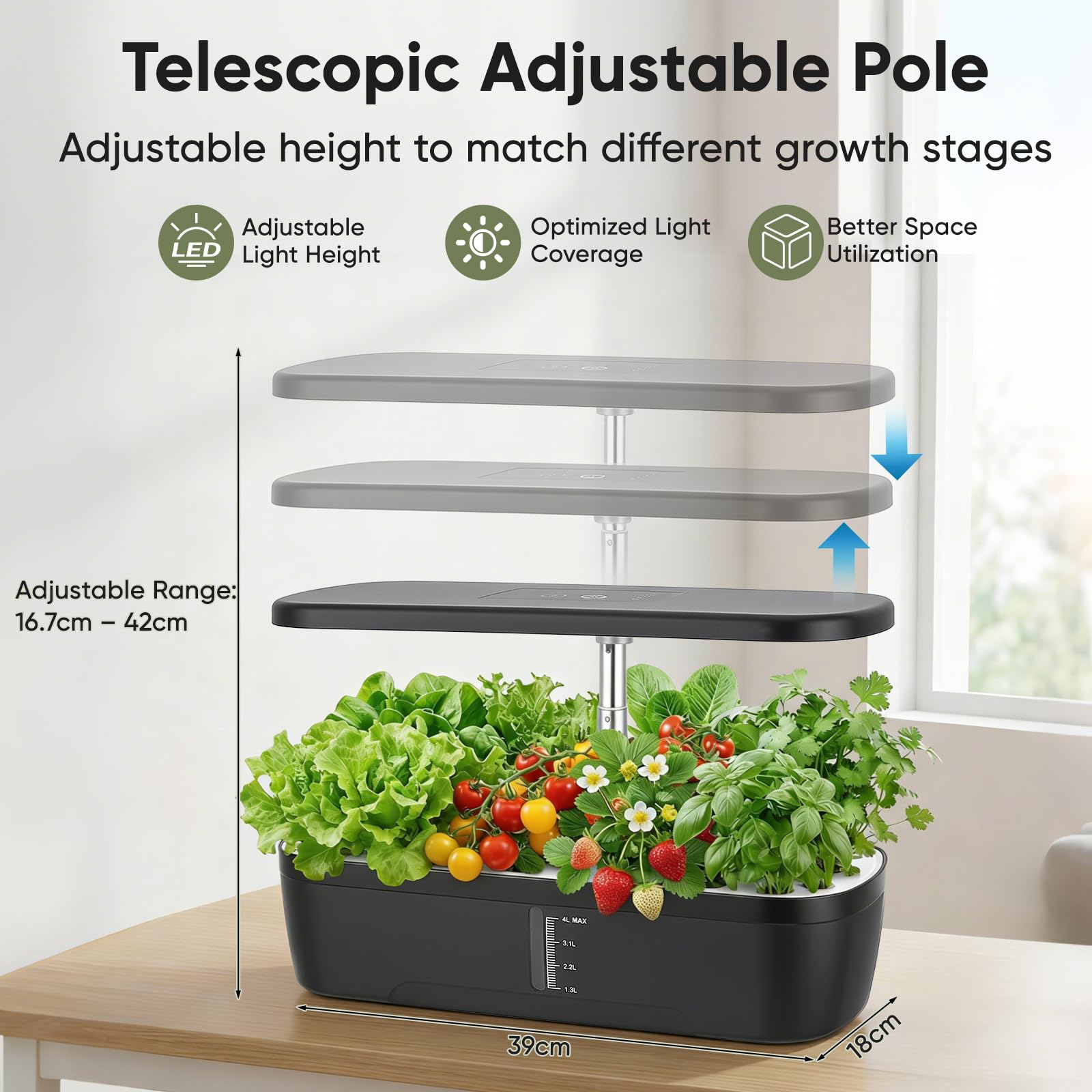 Sistema hidropónico 52 cápsulas, 24 W, Incluye LED de Espectro Completo, Sistema Inteligente de Cultivo Interior, Kit de Cultivo hidropónico para Cocina, balcón, Hierbas y ensaladas