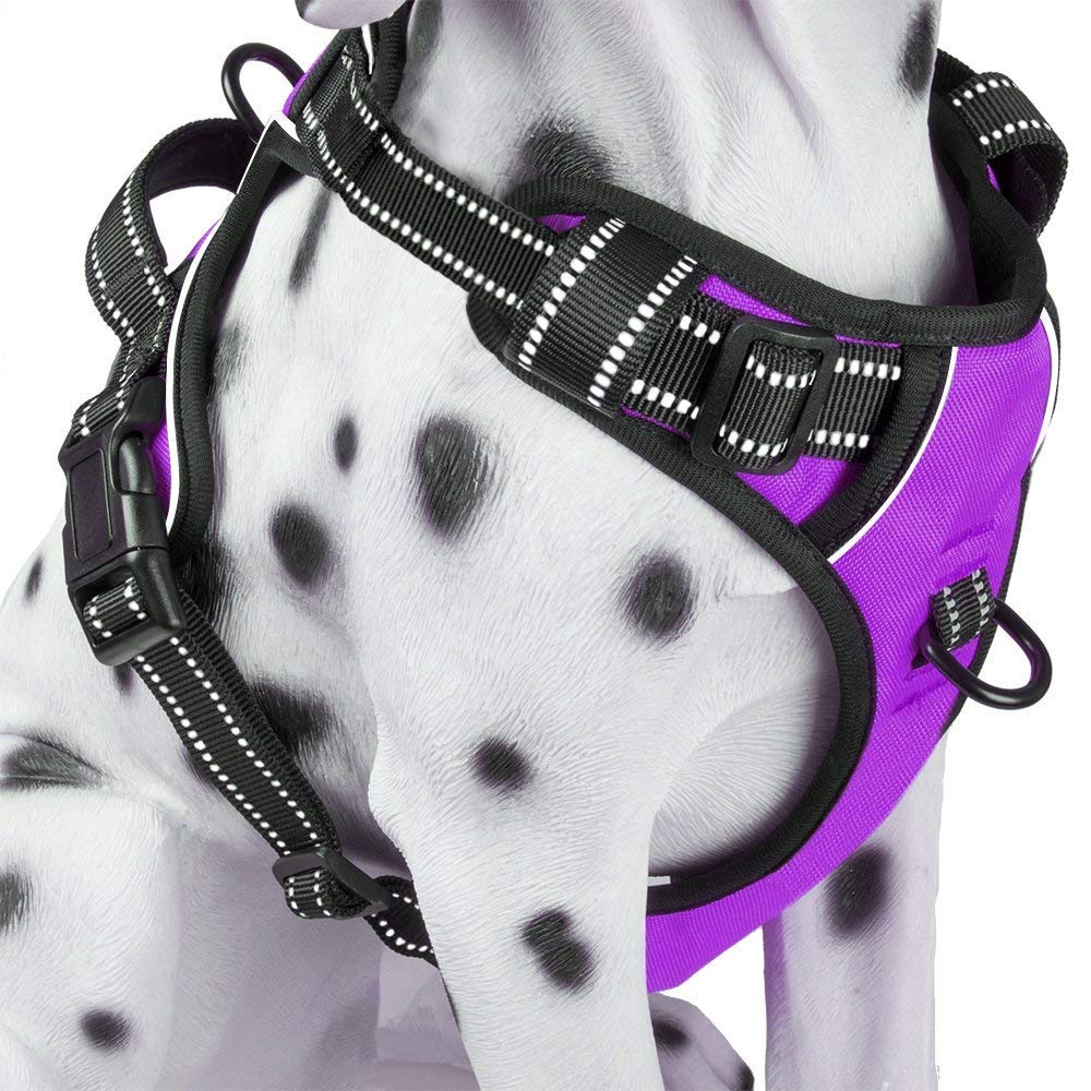 PoyPet No Pull Dog Harness, Reflective Comfortable Vest Harness with Front & Back 2 Leash Attachments and Easy Control Handle Adjustable Soft Padded