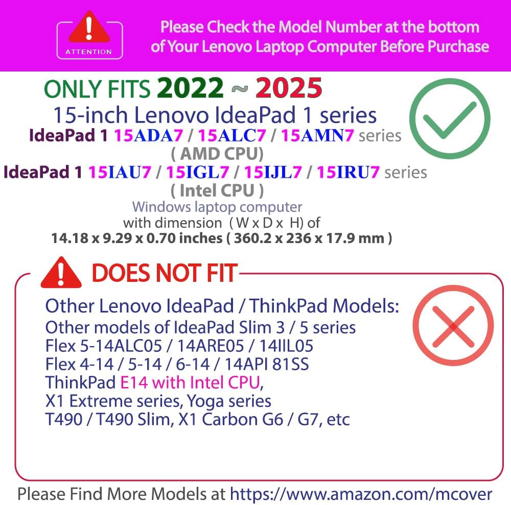 mCover Case Compatible ONLY for 2022-2025 15" Lenovo IdeaPad 1 Series (15ADA7 / 15AMN7 / 15ALC7 / 15IAU7 / 15IGL7 / 15IJL7 / 15IRU7) Windows Laptops (NOT Fitting Any Other Models)- Pink - Image 3