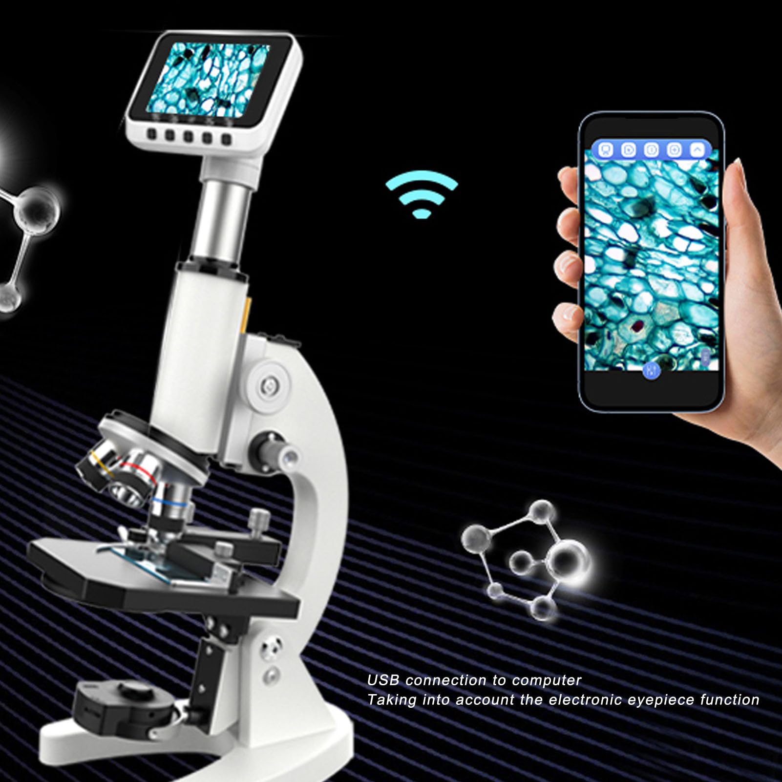 Oculare WiFi Portatile con Schermo da 2,8 Pollici per | Fotocamera HD da 2 MP per Registrazione Video 1080P, Interfaccia per Telescopio da 1,25/0,965 Pollici, Connettore per
