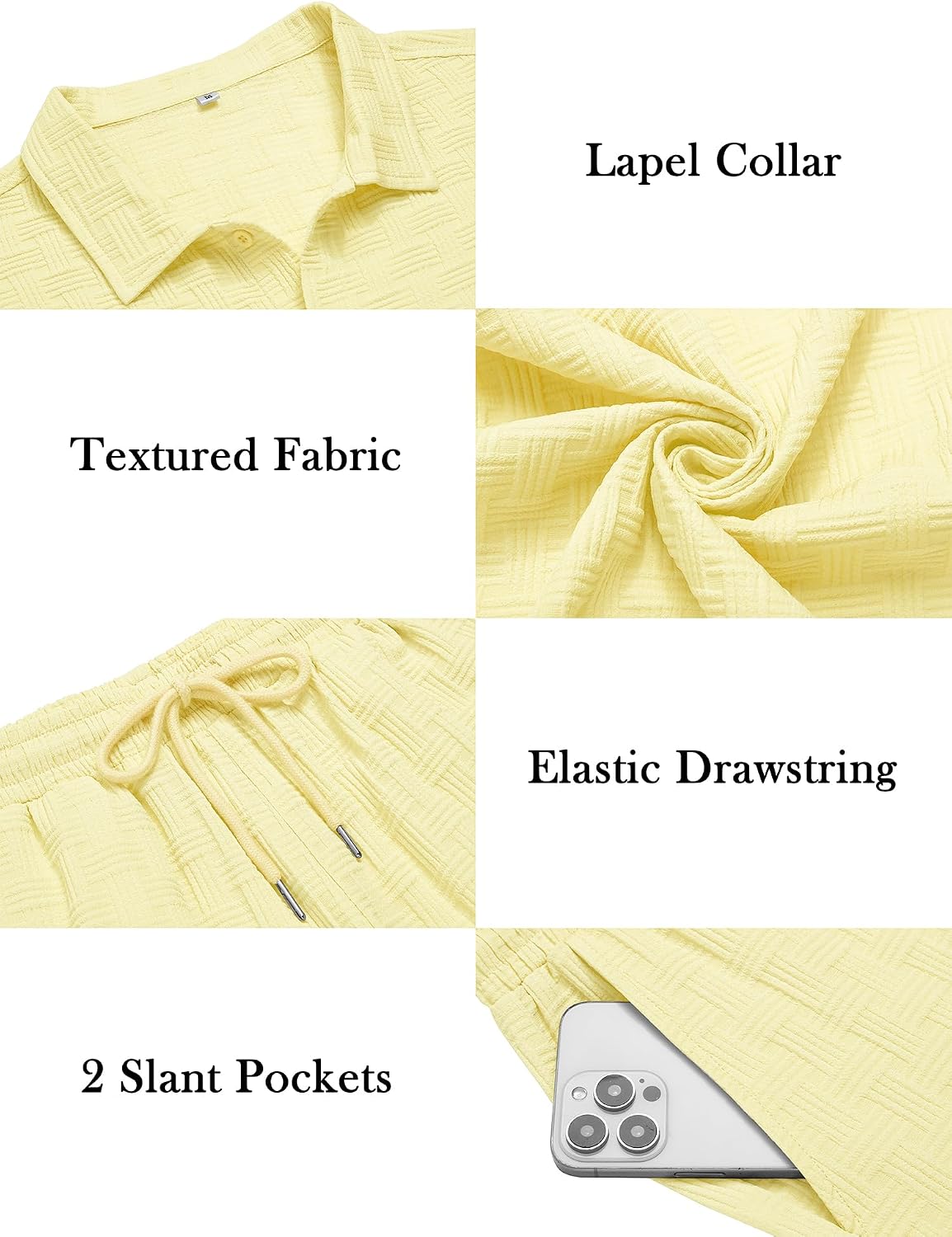 LecGee Mens 2 Piece Outfits Textured Short Sleeve Button Down Shirts and Matching Loose Pants Beach Party Suits